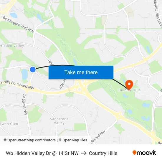 Wb Hidden Valley Dr @ 14 St NW to Country Hills map