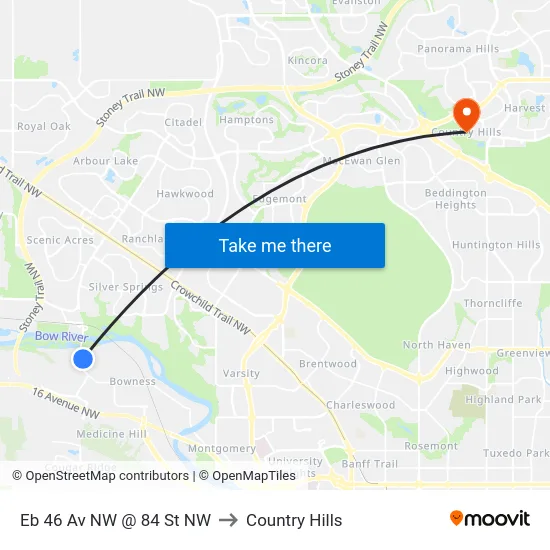 Eb 46 Av NW @ 84 St NW to Country Hills map