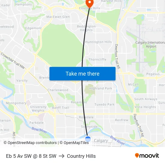 Eb 5 Av SW @ 8 St SW to Country Hills map