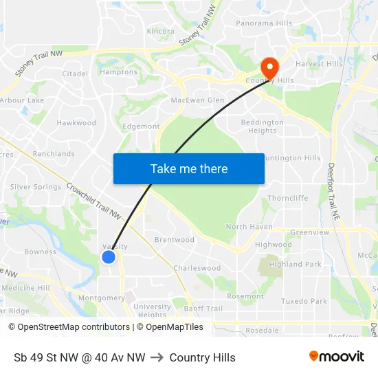 Sb 49 St NW @ 40 Av NW to Country Hills map