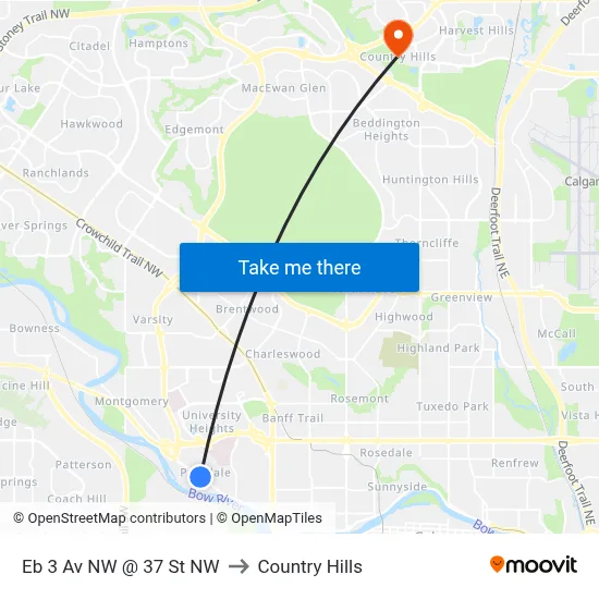 Eb 3 Av NW @ 37 St NW to Country Hills map