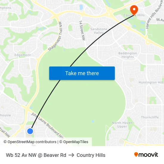 Wb 52 Av NW @ Beaver Rd to Country Hills map
