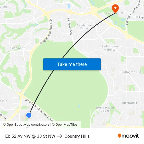 Eb 52 Av NW @ 33 St NW to Country Hills map