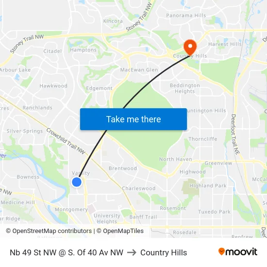 Nb 49 St NW @ S. Of 40 Av NW to Country Hills map
