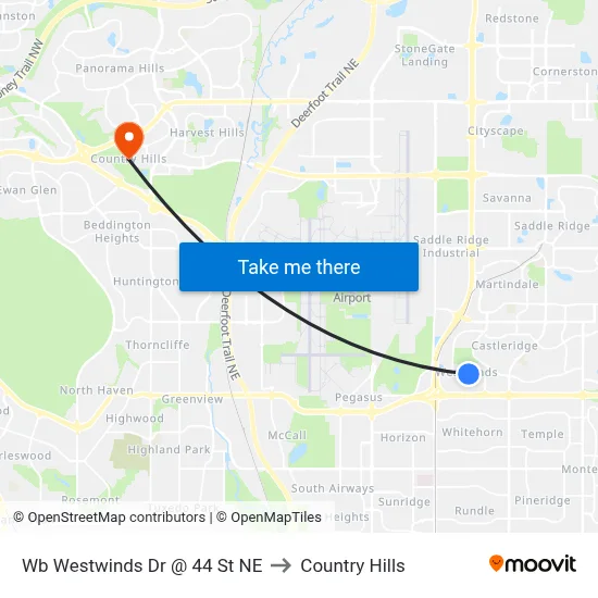 Wb Westwinds Dr @ 44 St NE to Country Hills map