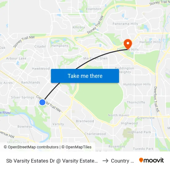 Sb Varsity Estates Dr @ Varsity Estates Vw NW to Country Hills map