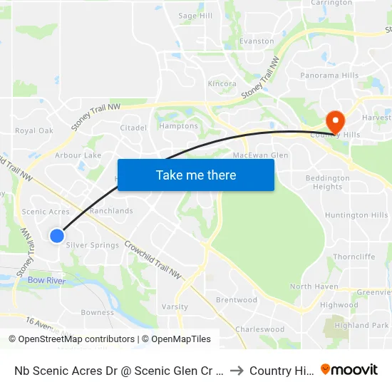 Nb Scenic Acres Dr @ Scenic Glen Cr NW to Country Hills map