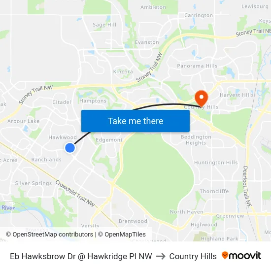 Eb Hawksbrow Dr @ Hawkridge Pl NW to Country Hills map