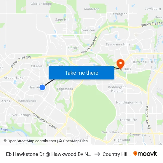 Eb Hawkstone Dr @ Hawkwood Bv NW to Country Hills map