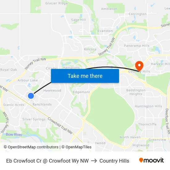 Eb Crowfoot Cr @ Crowfoot Wy NW to Country Hills map