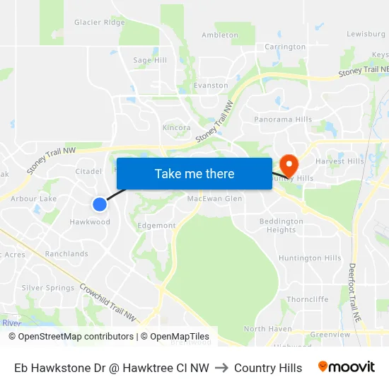 Eb Hawkstone Dr @ Hawktree Cl NW to Country Hills map