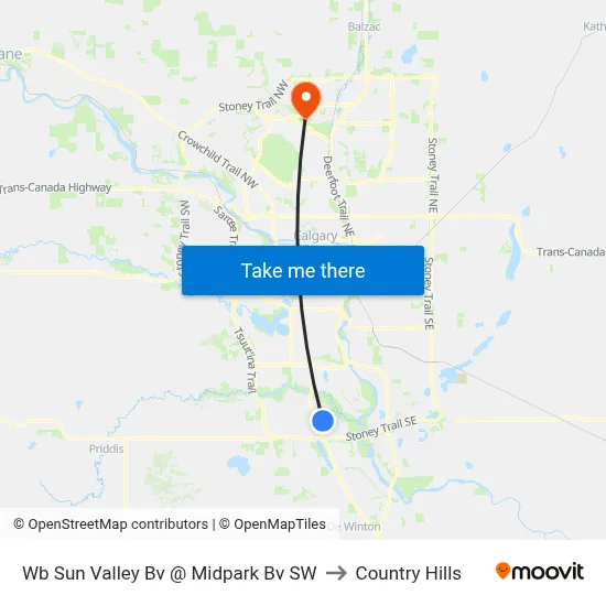 Wb Sun Valley Bv @ Midpark Bv SW to Country Hills map