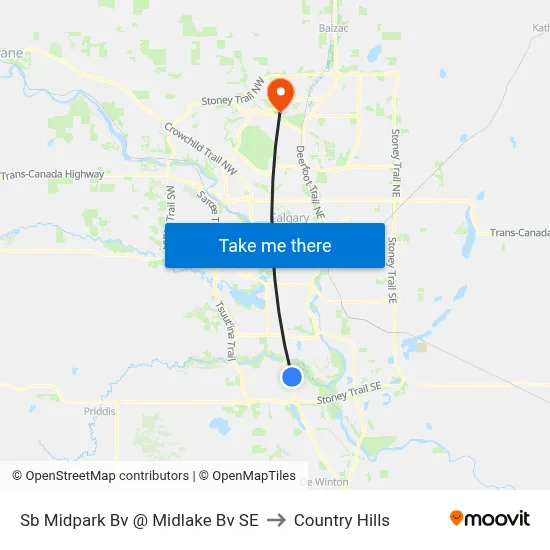 Sb Midpark Bv @ Midlake Bv SE to Country Hills map