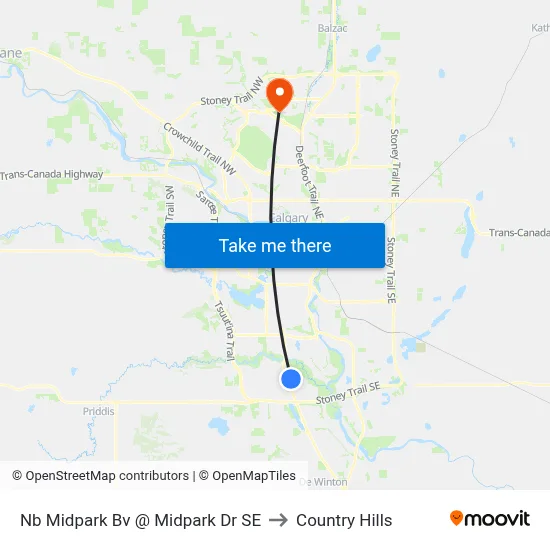 Nb Midpark Bv @ Midpark Dr SE to Country Hills map