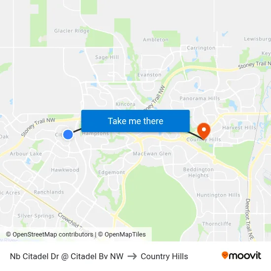 Nb Citadel Dr @ Citadel Bv NW to Country Hills map