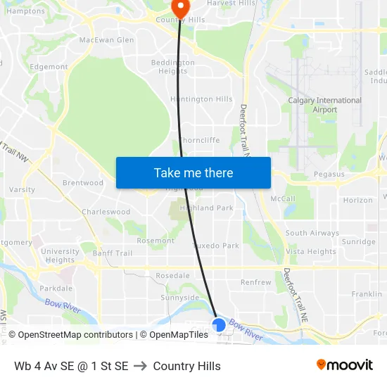 Wb 4 Av SE @ 1 St SE to Country Hills map