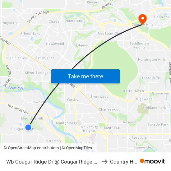 Wb Cougar Ridge Dr @ Cougar Ridge Cr SW to Country Hills map