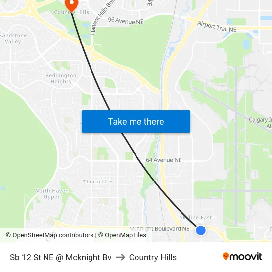Sb 12 St NE @ Mcknight Bv to Country Hills map