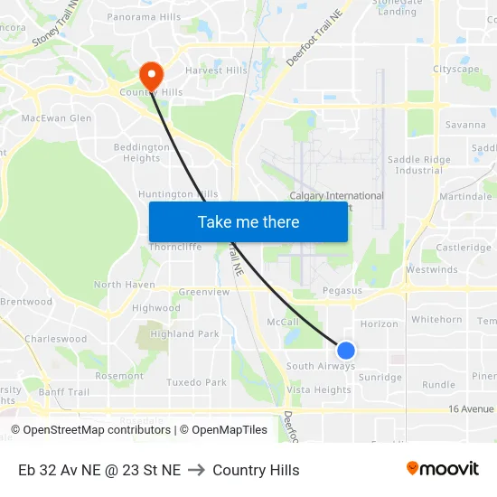 Eb 32 Av NE @ 23 St NE to Country Hills map