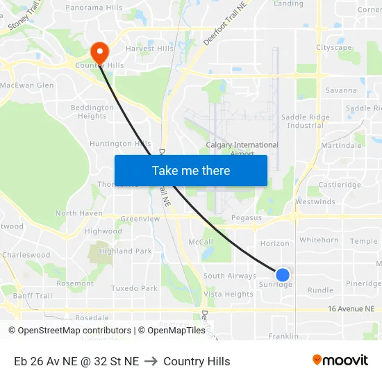 Eb 26 Av NE @ 32 St NE to Country Hills map