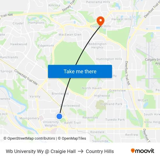 Wb University Wy @ Craigie Hall to Country Hills map