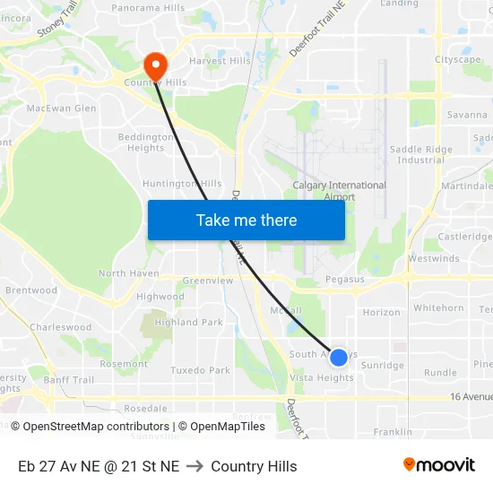Eb 27 Av NE @ 21 St NE to Country Hills map