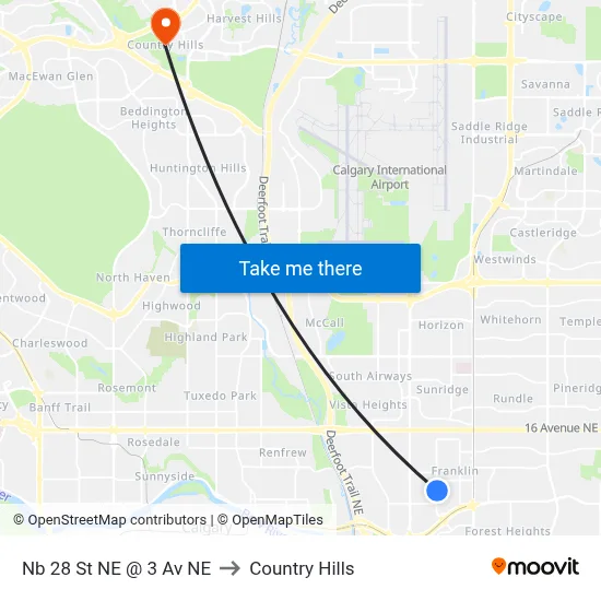 Nb 28 St NE @ 3 Av NE to Country Hills map