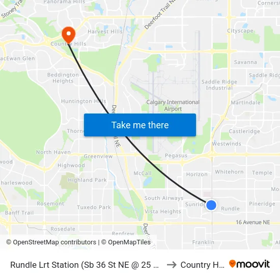 Rundle Lrt Station (Sb 36 St NE @ 25 Av Ne) to Country Hills map