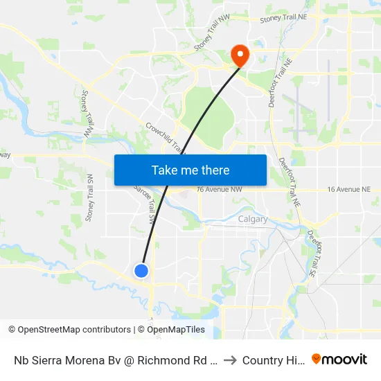 Nb Sierra Morena Bv @ Richmond Rd SW to Country Hills map
