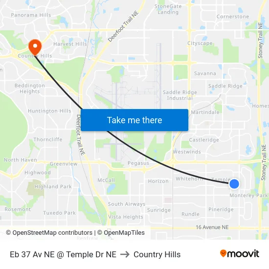 Eb 37 Av NE @ Temple Dr NE to Country Hills map