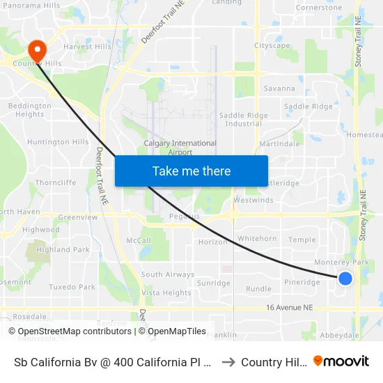 Sb California Bv @ 400 California Pl NE to Country Hills map