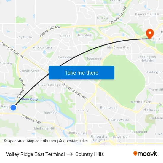Valley Ridge East Terminal to Country Hills map