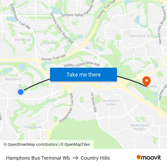 Hamptons Bus Terminal Wb to Country Hills map