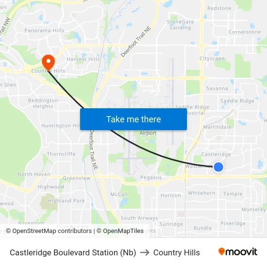 Castleridge Boulevard Station (Nb) to Country Hills map