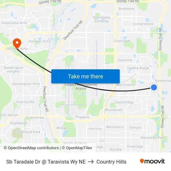 Sb Taradale Dr @ Taravista Wy NE to Country Hills map