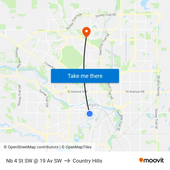 Nb 4 St SW @ 19 Av SW to Country Hills map