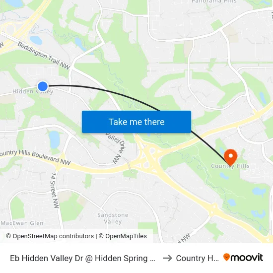 Eb Hidden Valley Dr @ Hidden Spring Gr NW to Country Hills map