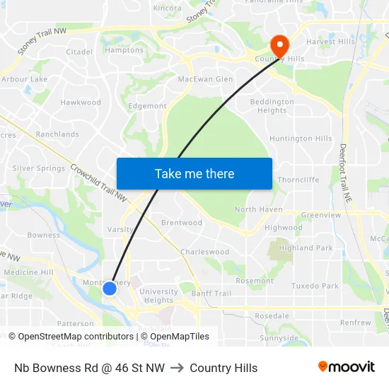 Nb Bowness Rd @ 46 St NW to Country Hills map