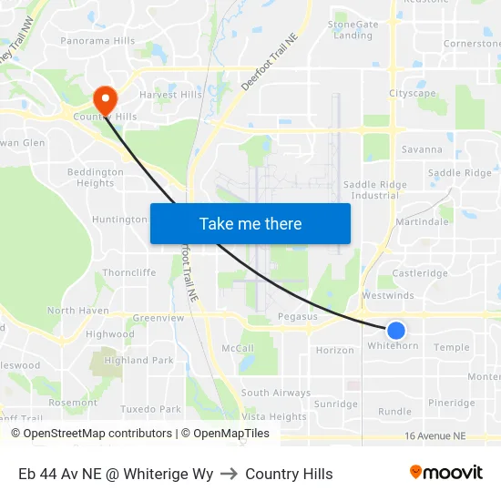 Eb 44 Av NE @ Whiterige Wy to Country Hills map