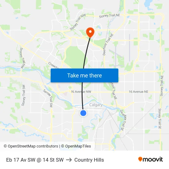 Eb 17 Av SW @ 14 St SW to Country Hills map