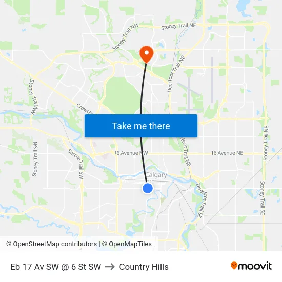Eb 17 Av SW @ 6 St SW to Country Hills map