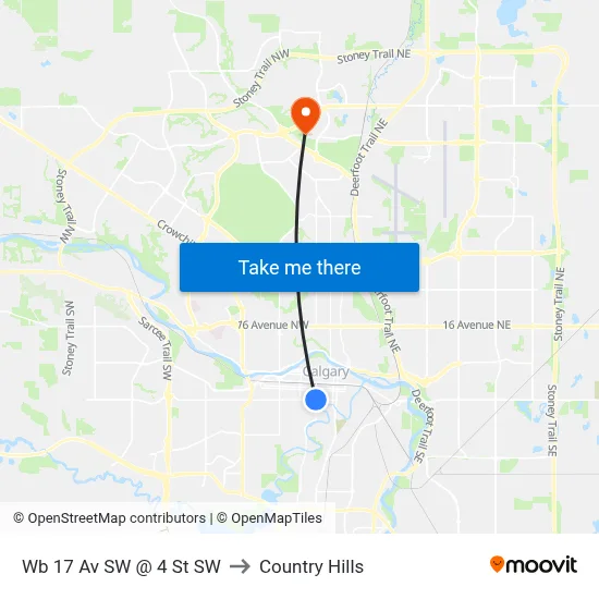 Wb 17 Av SW @ 4 St SW to Country Hills map