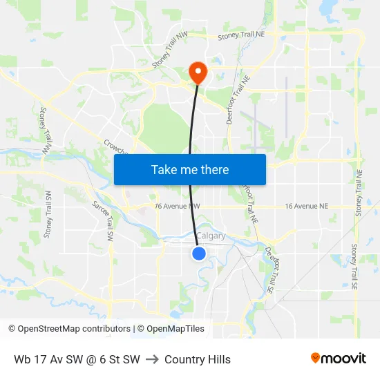 Wb 17 Av SW @ 6 St SW to Country Hills map