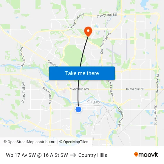 Wb 17 Av SW @ 16 A St SW to Country Hills map