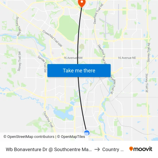 Wb Bonaventure Dr @  Southcentre Mall (Wb) to Country Hills map