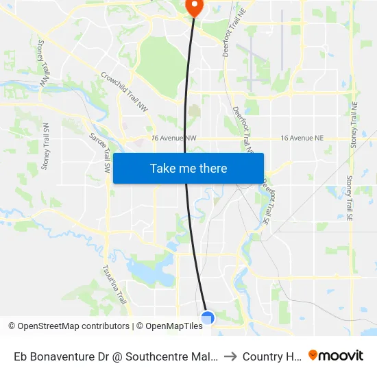 Eb Bonaventure Dr @ Southcentre Mall (Eb) to Country Hills map
