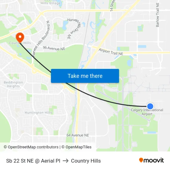 Sb 22 St NE @ Aerial Pl to Country Hills map
