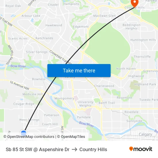 Sb 85 St SW @ Aspenshire Dr to Country Hills map