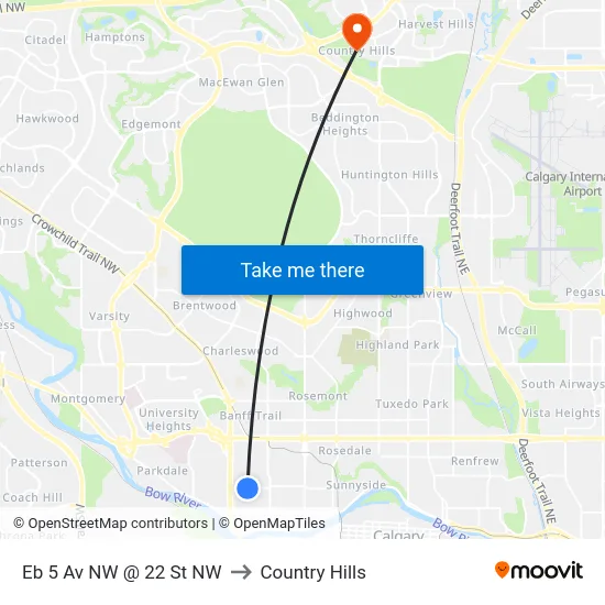 Eb 5 Av NW @ 22 St NW to Country Hills map