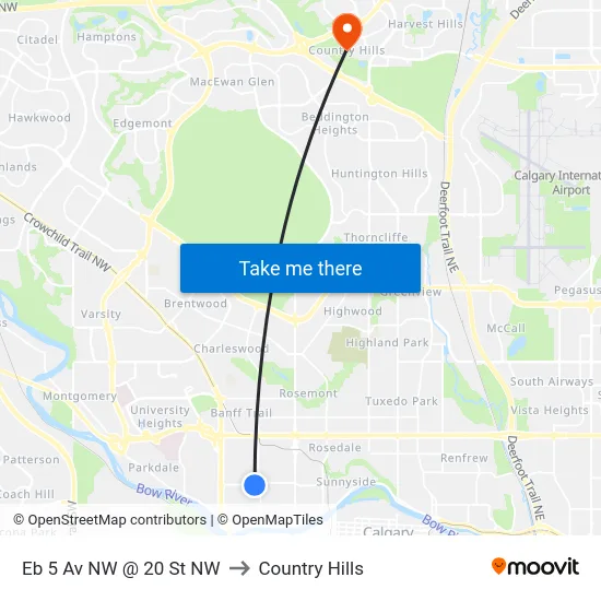 Eb 5 Av NW @ 20 St NW to Country Hills map